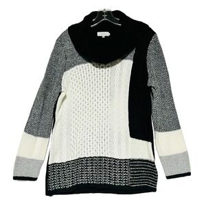 Calvin Klein Sweater, Women's Size‎ Large, Black, White, Cowl Neck, Pullover